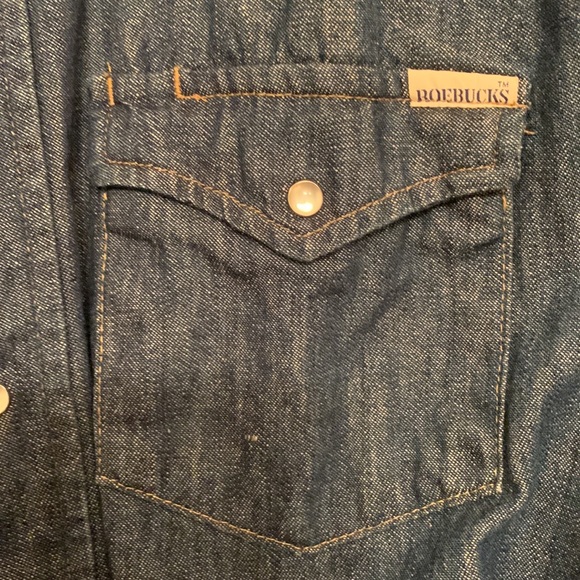 Vintage dead stock USA made Roebucks western denim work shirt XL XXL pearl snap - Picture 3 of 6